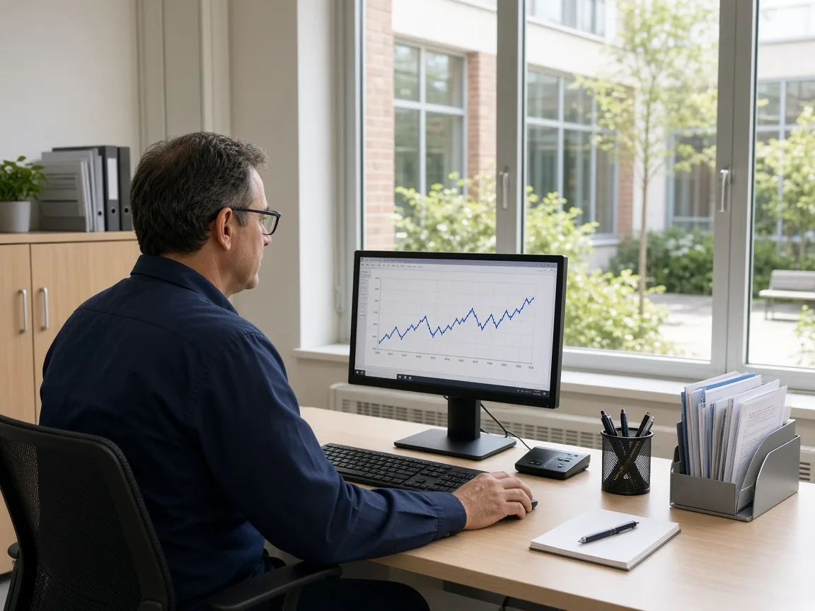 Operator at one daytime monitor showing an unreadable trend line.